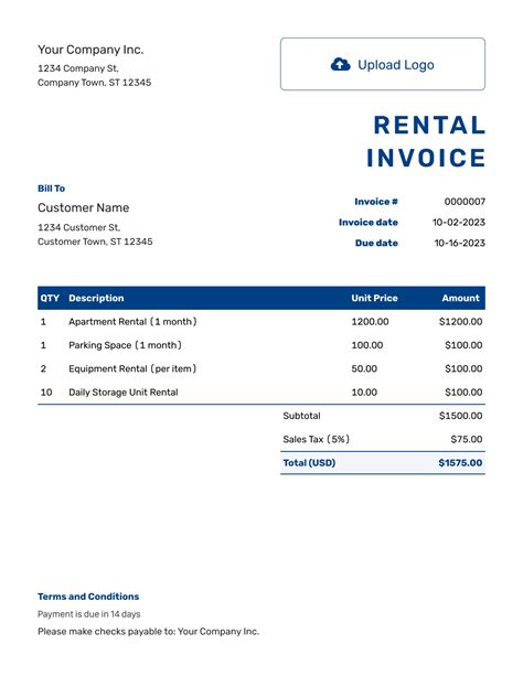 Rental Invoice Sample