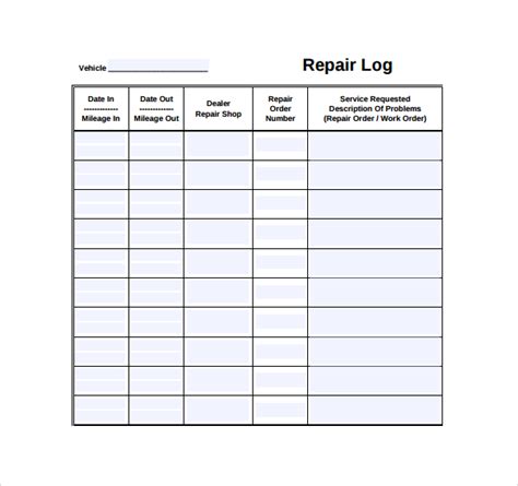 Repair Log Template Excel