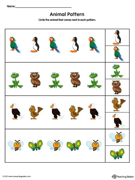 Repeating Pattern Worksheet Animals Myteachingstation Com Repeating Patterns Worksheet - Repeating Patterns Worksheet