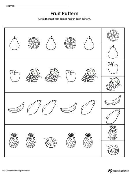 Repeating Pattern Worksheet Fruits Myteachingstation Com Repeated Patterns Worksheet - Repeated Patterns Worksheet