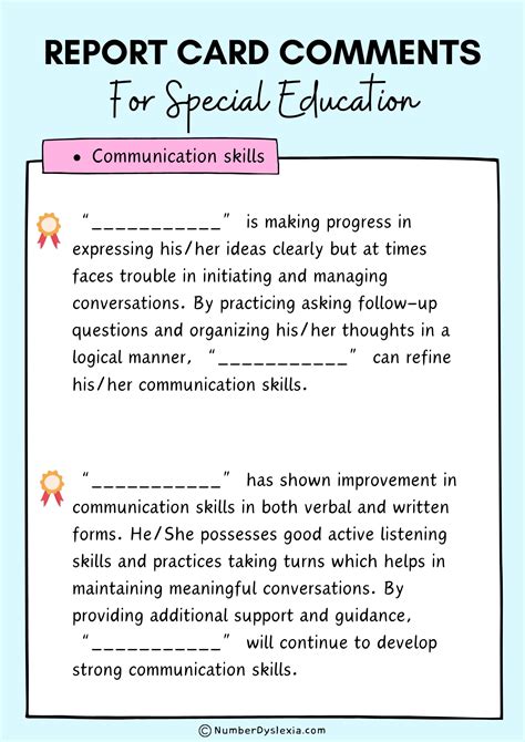 Report Card Comments For Special Needs Children