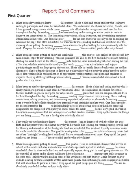 Report Card Comments Scholastic