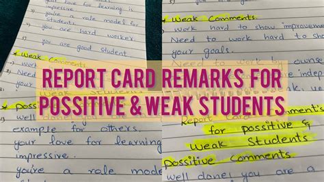Report Cards Remarks For Weak Students