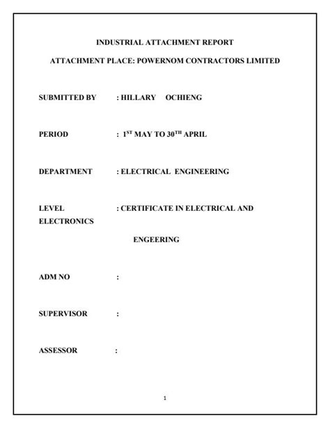Report On Industrial Attachment Sample Engineering