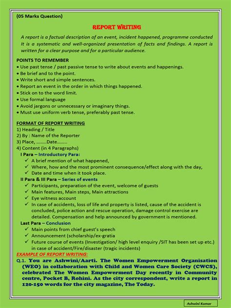 Report Writing Class 12 Pdf