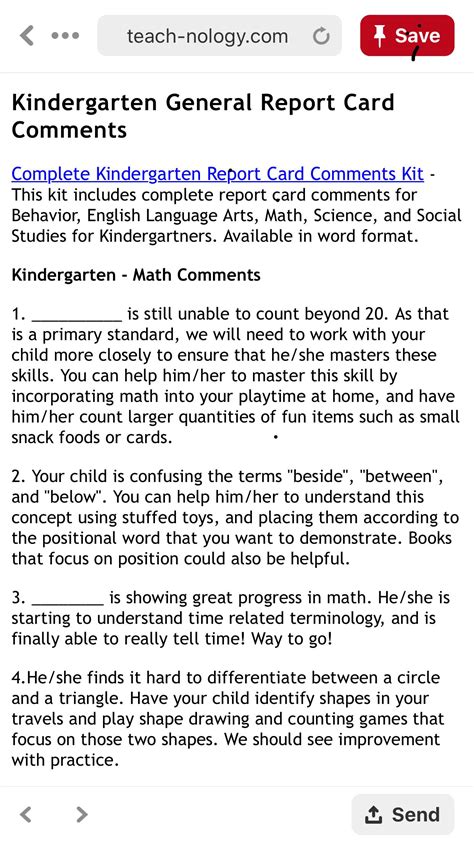 Full Download Report Card Comments Kindergarten For Numeracy 