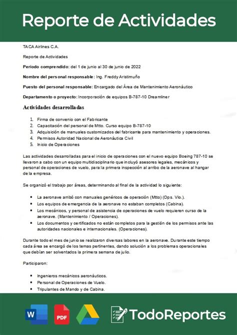 Reporte De Actividades