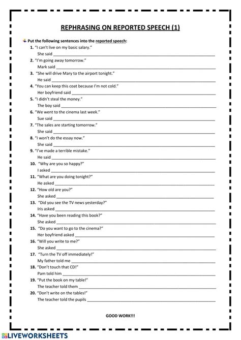 Reported Speech Exercises Pdf