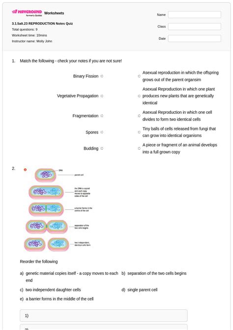Reproduction Test Year 7 Explore Science