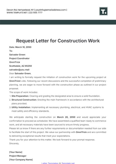 Request For Apartment Construction Letter