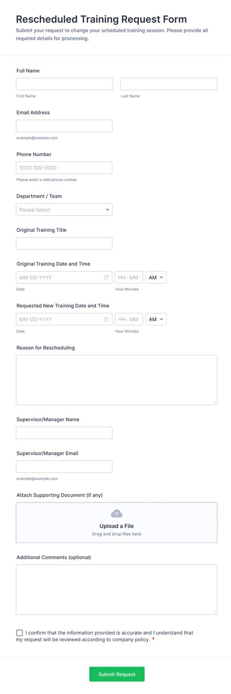 Request For Authorization For Rescheduled Training Form