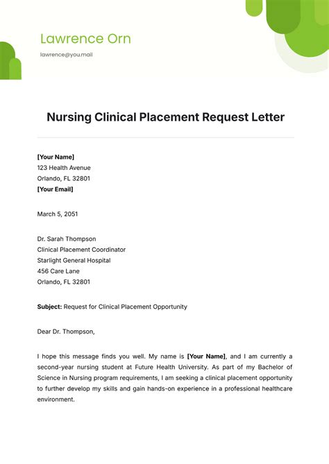 Request For Clinical Placement Letter