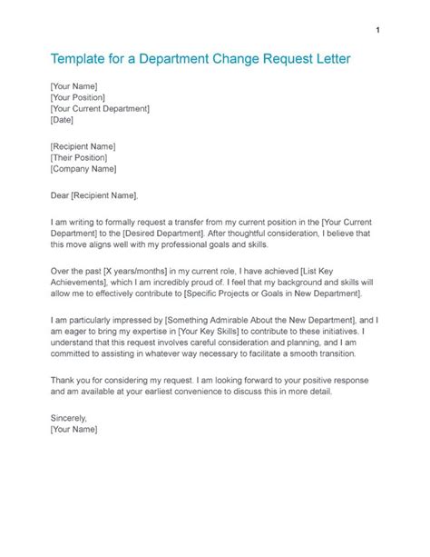 Request For Department Change Sample Letter