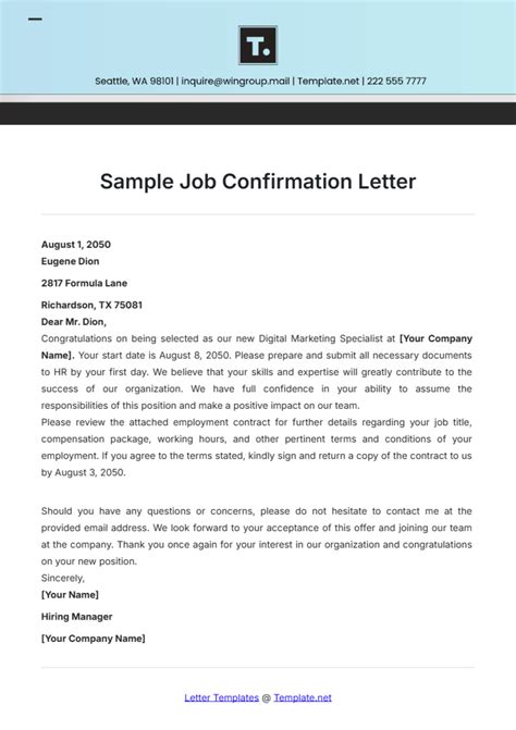 request job confirmation letter sample