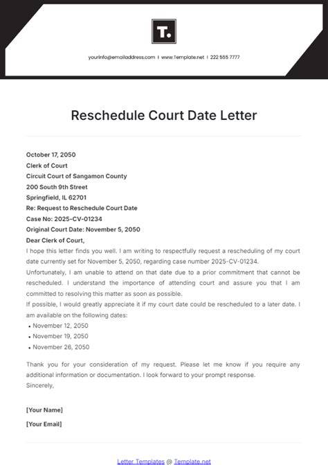 request letter court date change templates