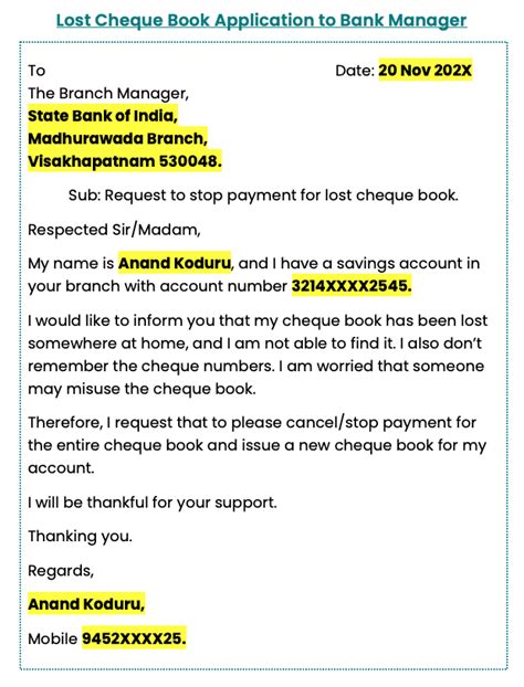 Request Letter For Lost Cheque