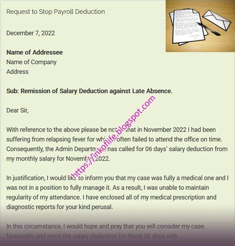 request letter for not deducting salary