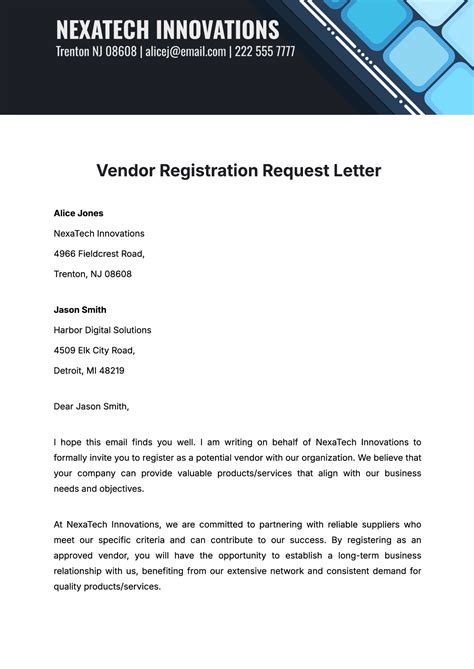 request letter for vendor registration