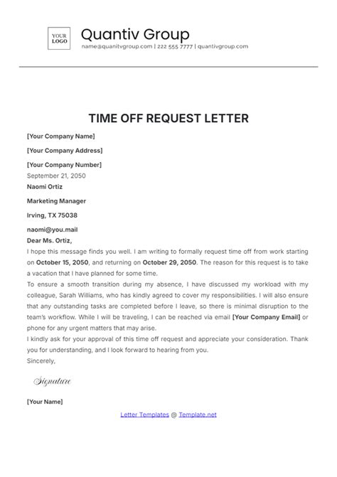 request time off letter example bing