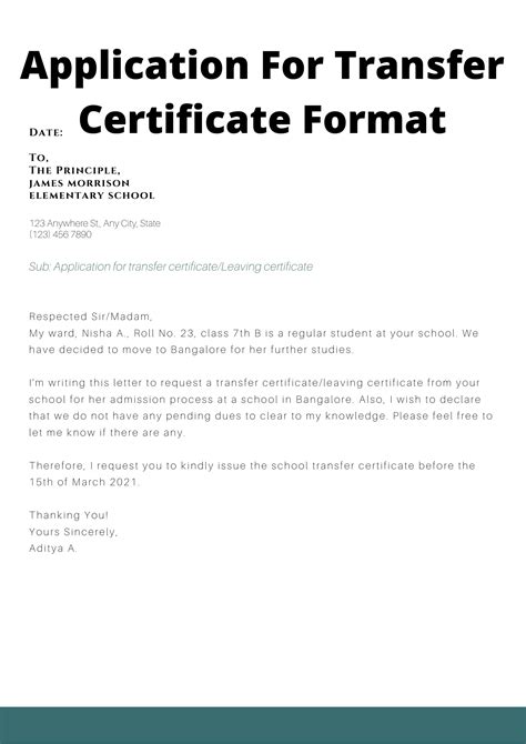 Request To Transfer Certificate Letter In School