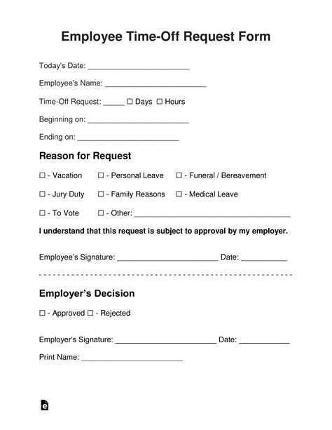Request Work Time Off Form Template