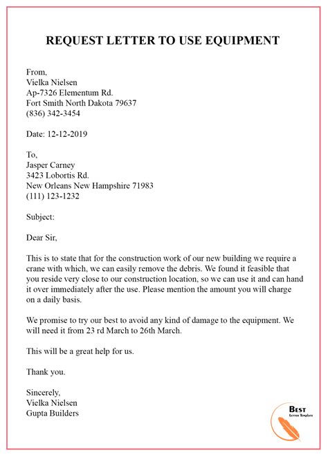 Read Request Letter For Equipment Template 