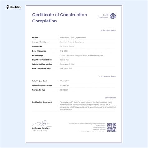 requirements for certificate of completion