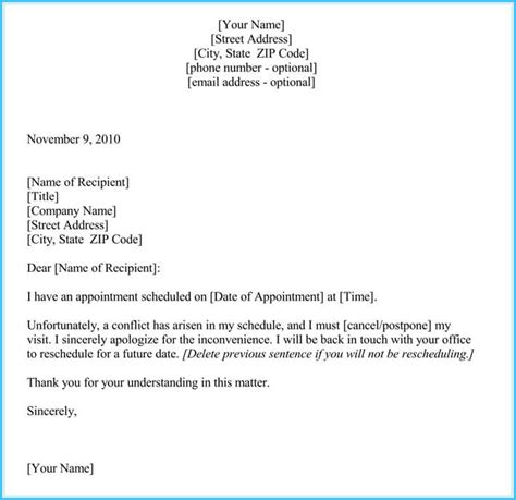 Reschedule Appointment Email Sample