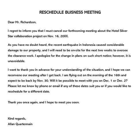 Rescheduling Meeting Email