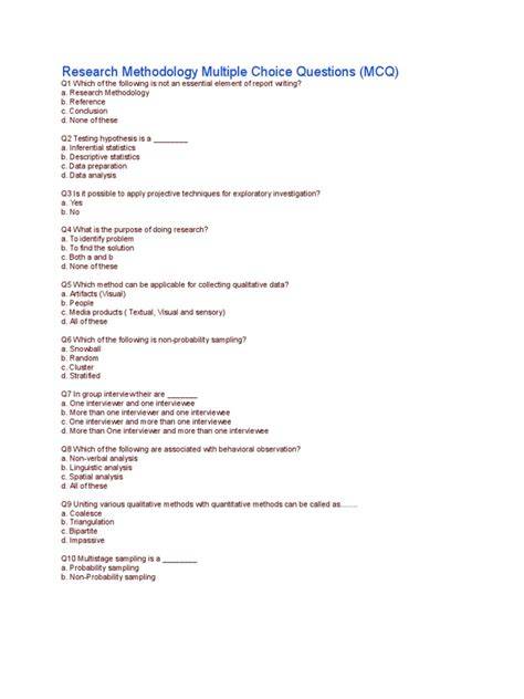 research methodology multiple choice questions and answers