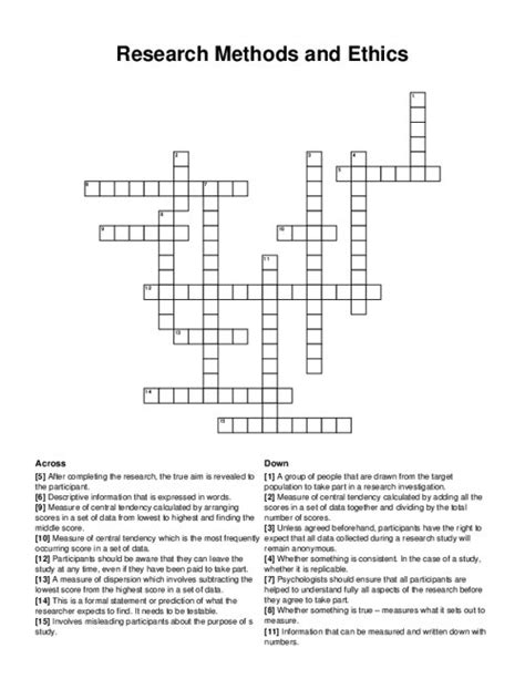 Research Methods And Ethics Crossword Puzzle Methods Of Science Crossword Puzzle - Methods Of Science Crossword Puzzle