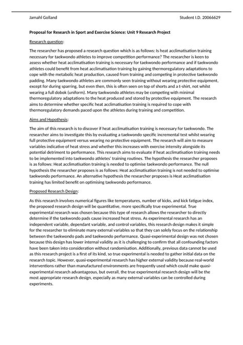 Research Proposal Example Sport