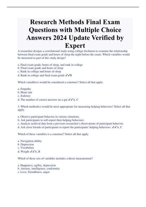 Read Research Methods Final Exam Questions 