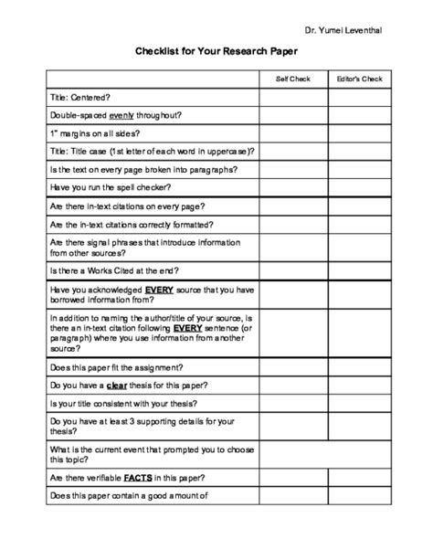 Read Online Research Paper Checklist Elementary 