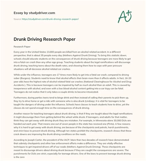 Read Research Paper Drunk Driving 