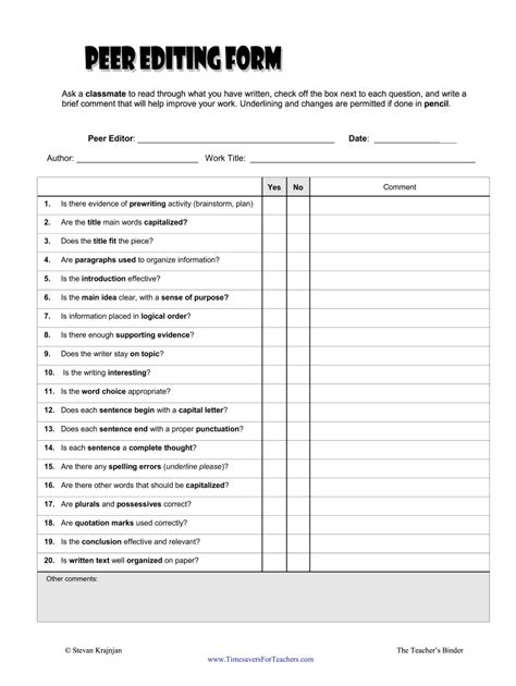 Read Research Paper Peer Editing Form 
