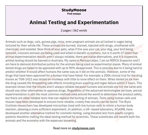 Read Research Papers On Animal Experimentation 