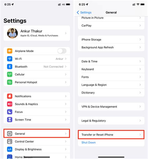 reset settings in iphone