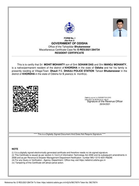 Resident Certificate Odisha