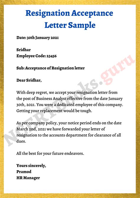 Resignation Acceptance Letter