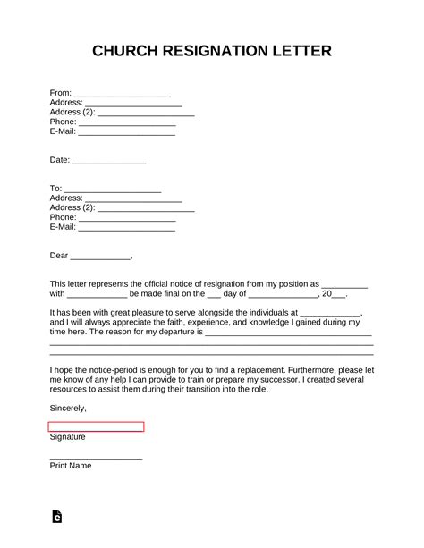 Resignation Letter From Church