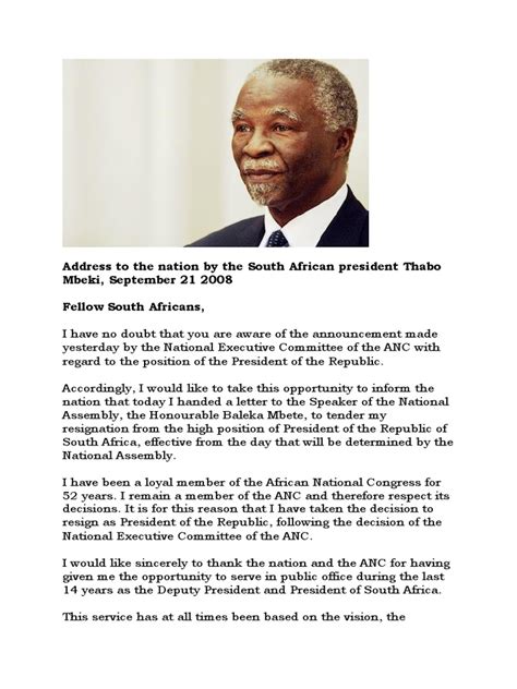 resignation speech by thabo mbeki biography