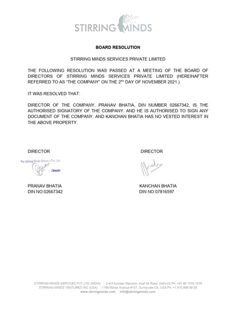 Read Resolution Authorizing Signatories 