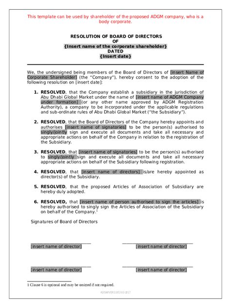 resolutions shareholders template Doc Template pdfFiller
