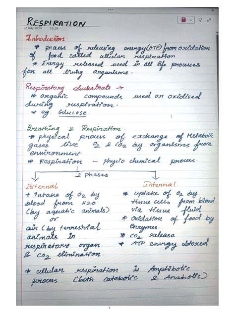 Respiration Class 10 Notes