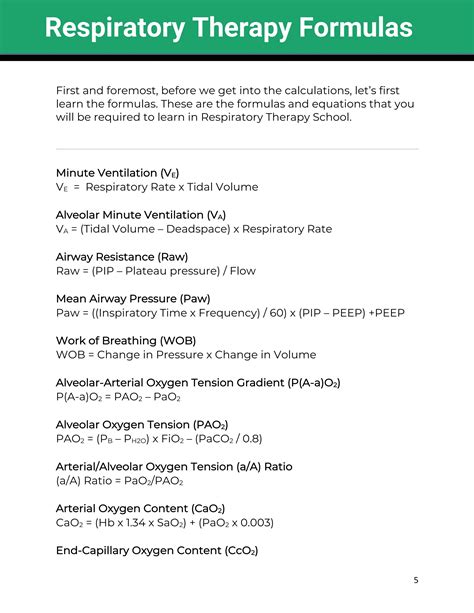 Respiratory Care Formulas