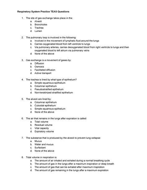 respiratory system practice test questions
