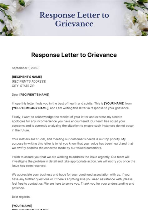 response grievance letter employee example