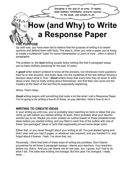 Response Paper Writing Writing In Response - Writing In Response