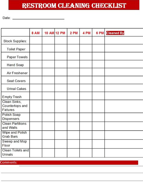 rest room check list